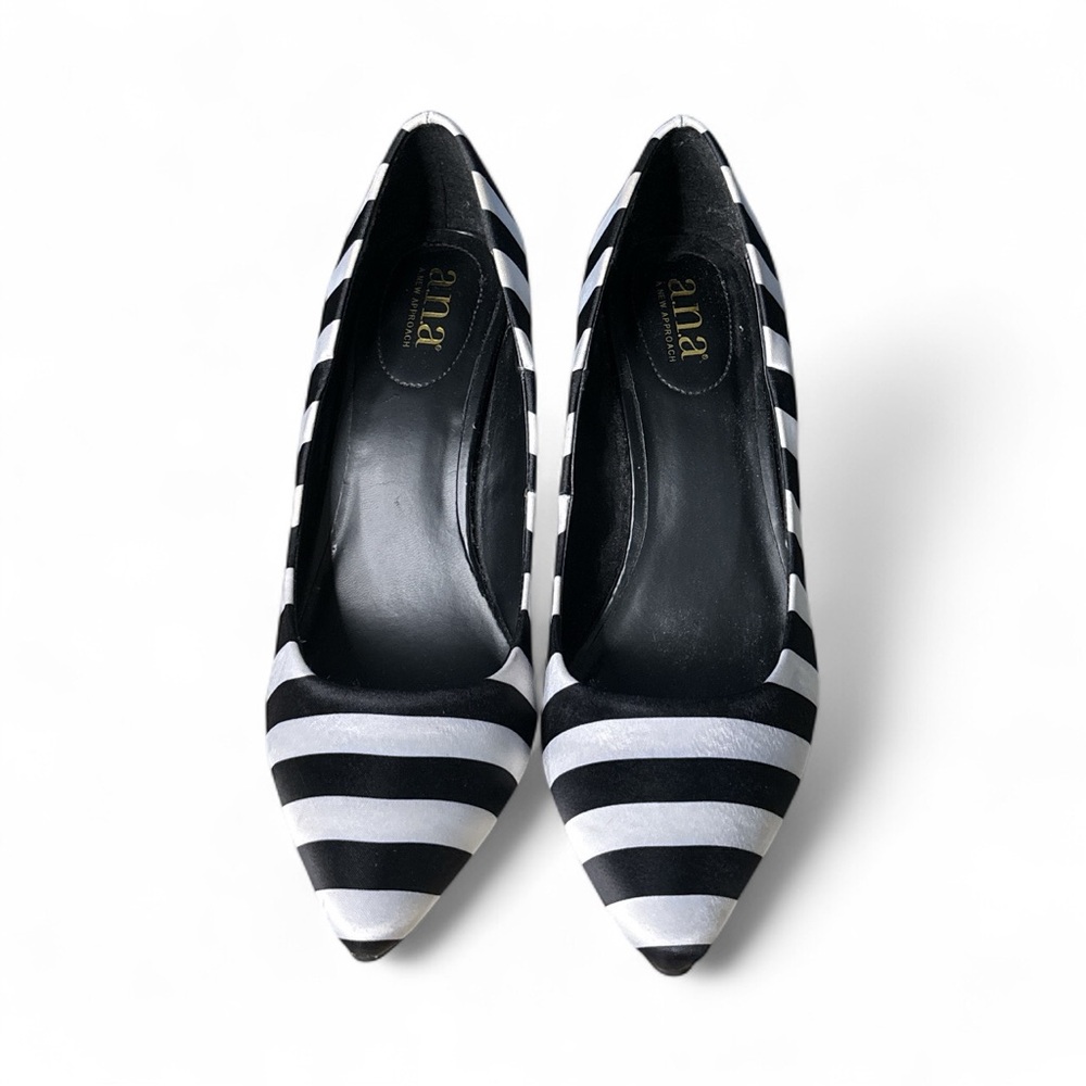 a.n.a Black White Striped Pumps Pointed Toe Heels Size 8.5 - Picture 3 of 9